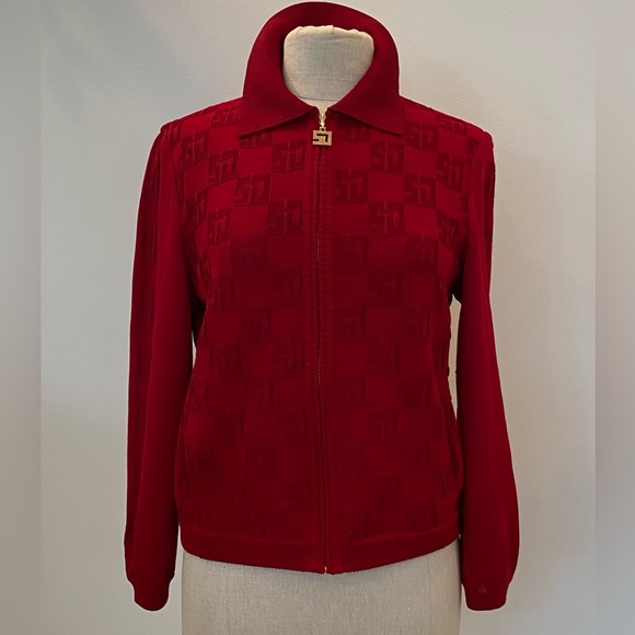 St John Sport Womens Red Cardigan with SJ Pattern in Knit / Size M / Vintage - Picture 2 of 16